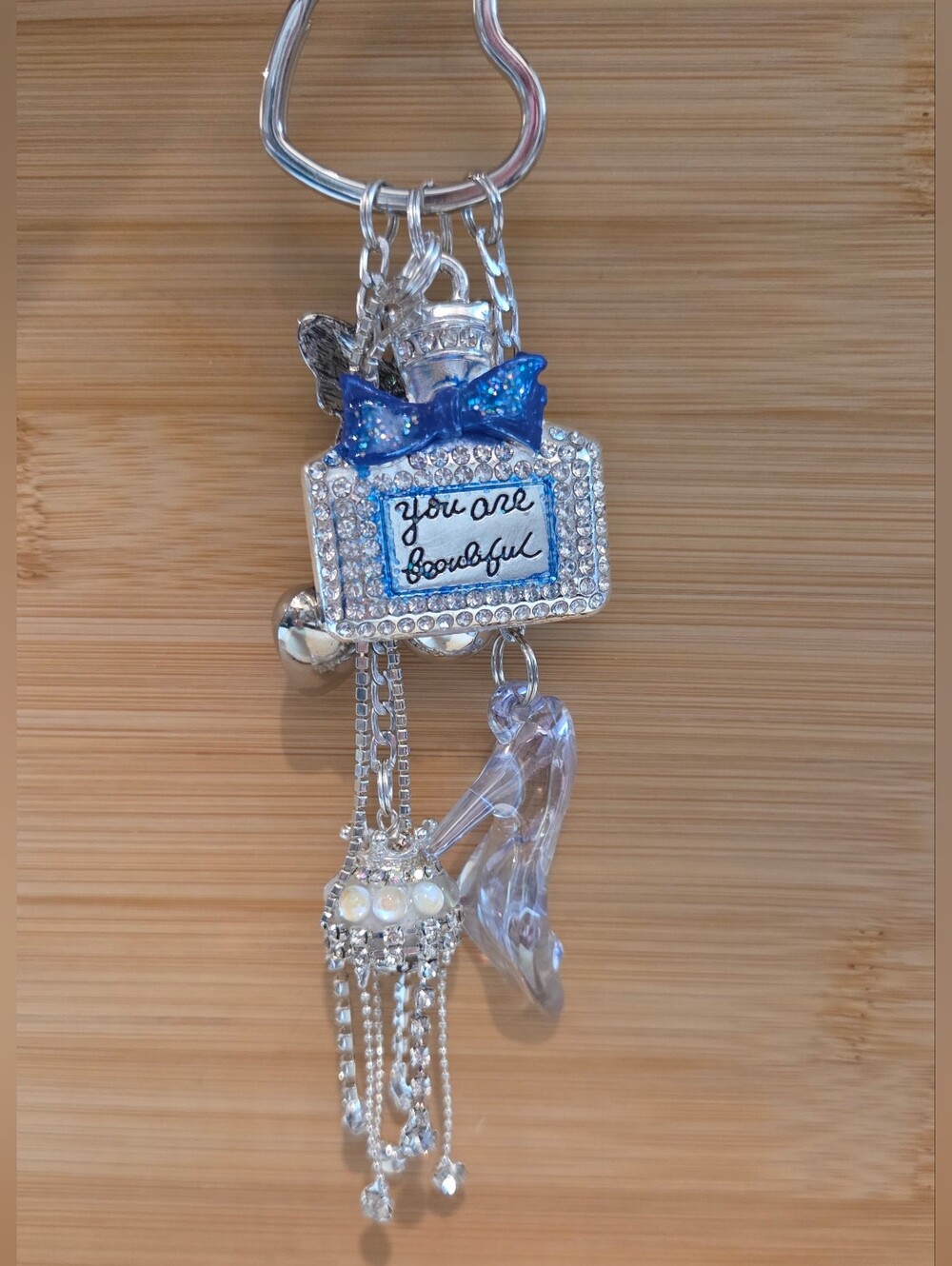 ✨ Luxury Rhinestone "You Are Beautiful" Perfume Bottle Keychain Charm ✨ - Picture 7 of 15